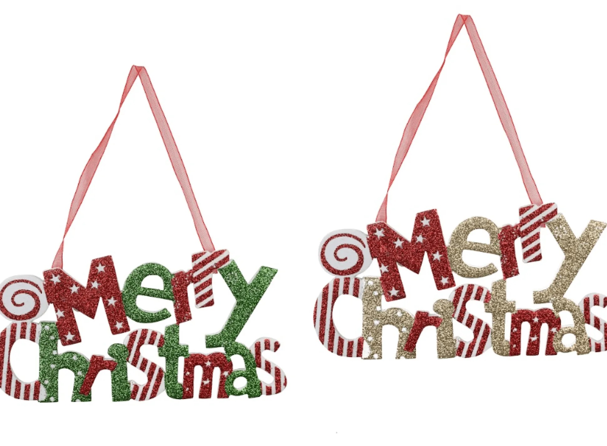 Glitter Merry Christmas Plaque Asst