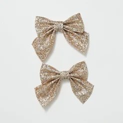 Gold Glitter Bows 2Pc 13Cm