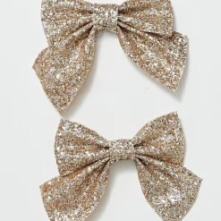Gold Glitter Bows 2Pc 13Cm