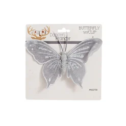 Grey Velour Butterfly With Clip (20Cm)
