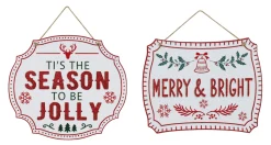 Hanging Glitter Plaque Asst - Ti'S The Season