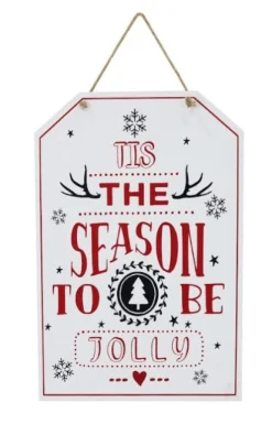 Hanging White Christmas Sign Asst - Santa Please Stop Here