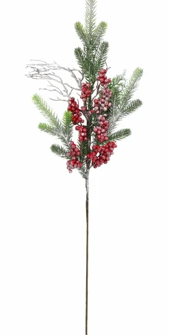 Icy Glitter Foliage Berries Spray Asst (76Cm) - Red Berries