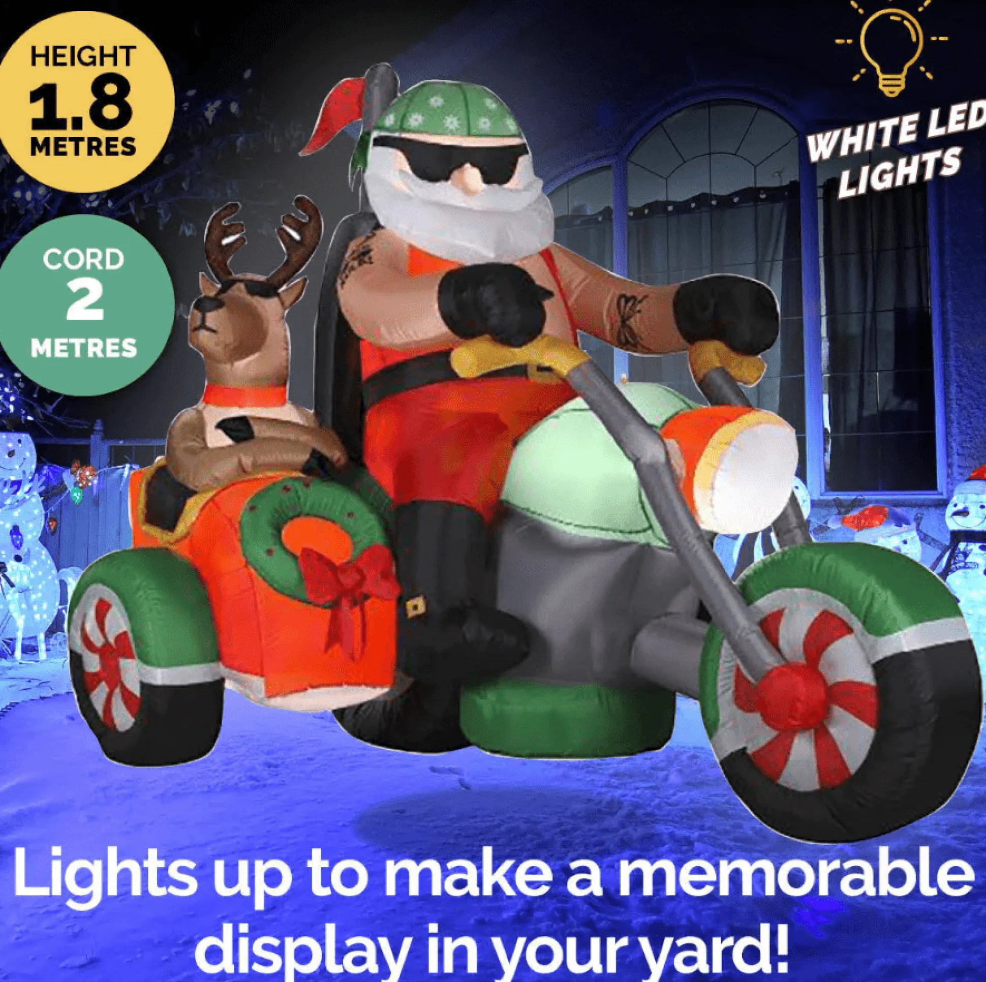 Inflatable Santa And Trike With Reindeer (1.8M)