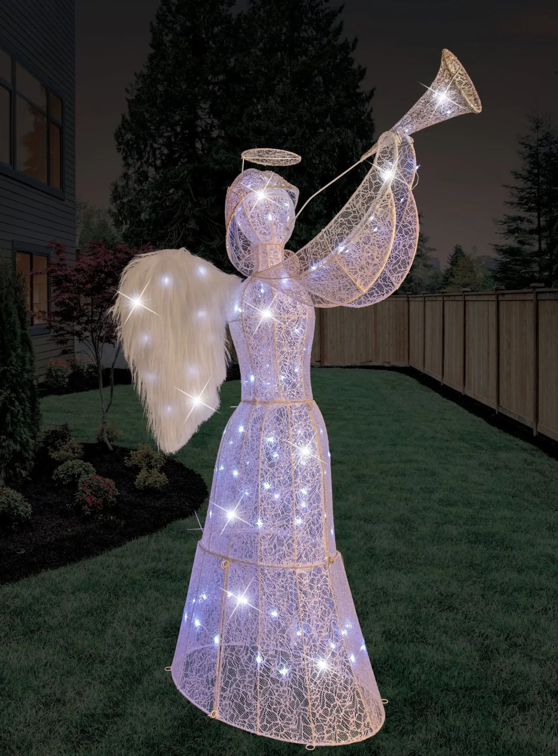 Led Glitter Thread Angel With Trumpet