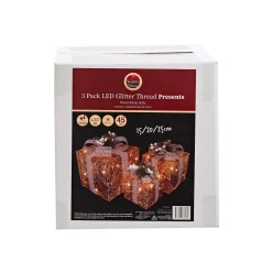 Led Gold With Silver Deco Presents (3Pc)