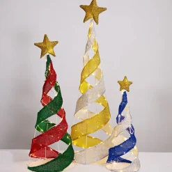 Led Mesh Tinsel Striped Cone Tree (3Pc)