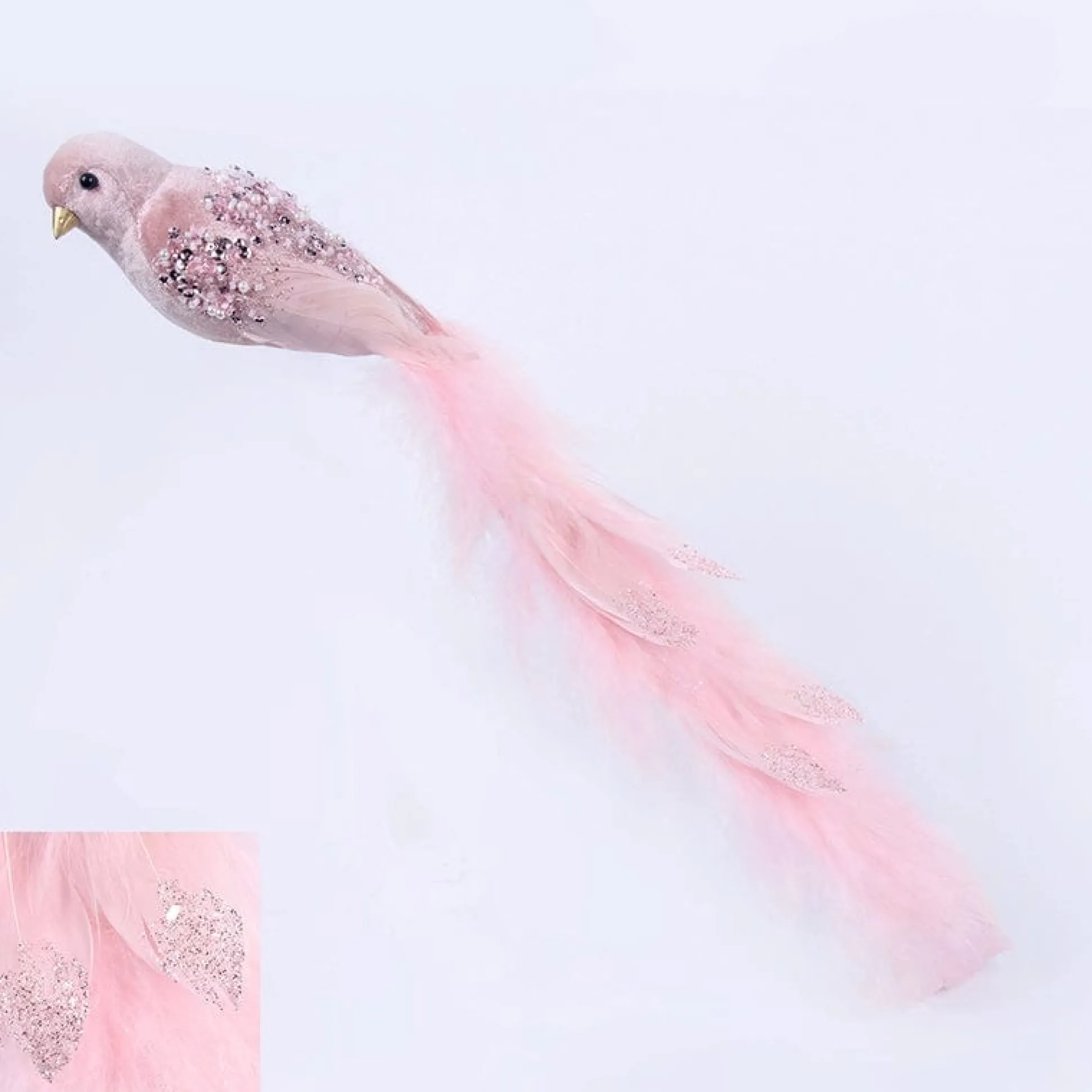 Pink Velvet Bird With Clip (50Cm)