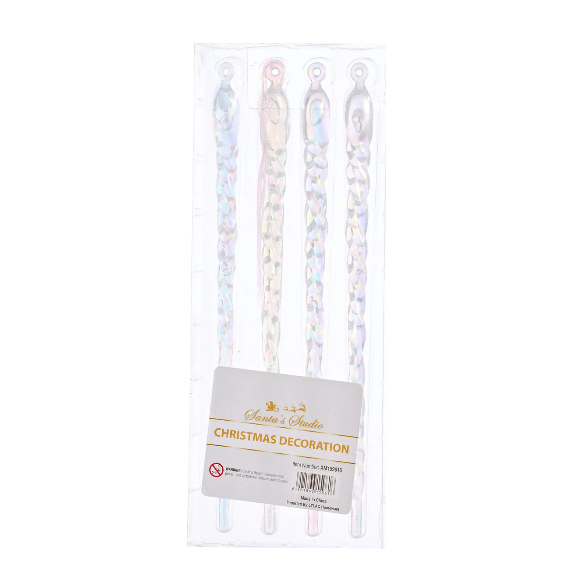 4Pk Iridescent Hanging Icicles (21Cm)