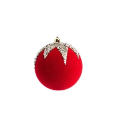 Red Flocked Bauble With Sequins (10Cm)
