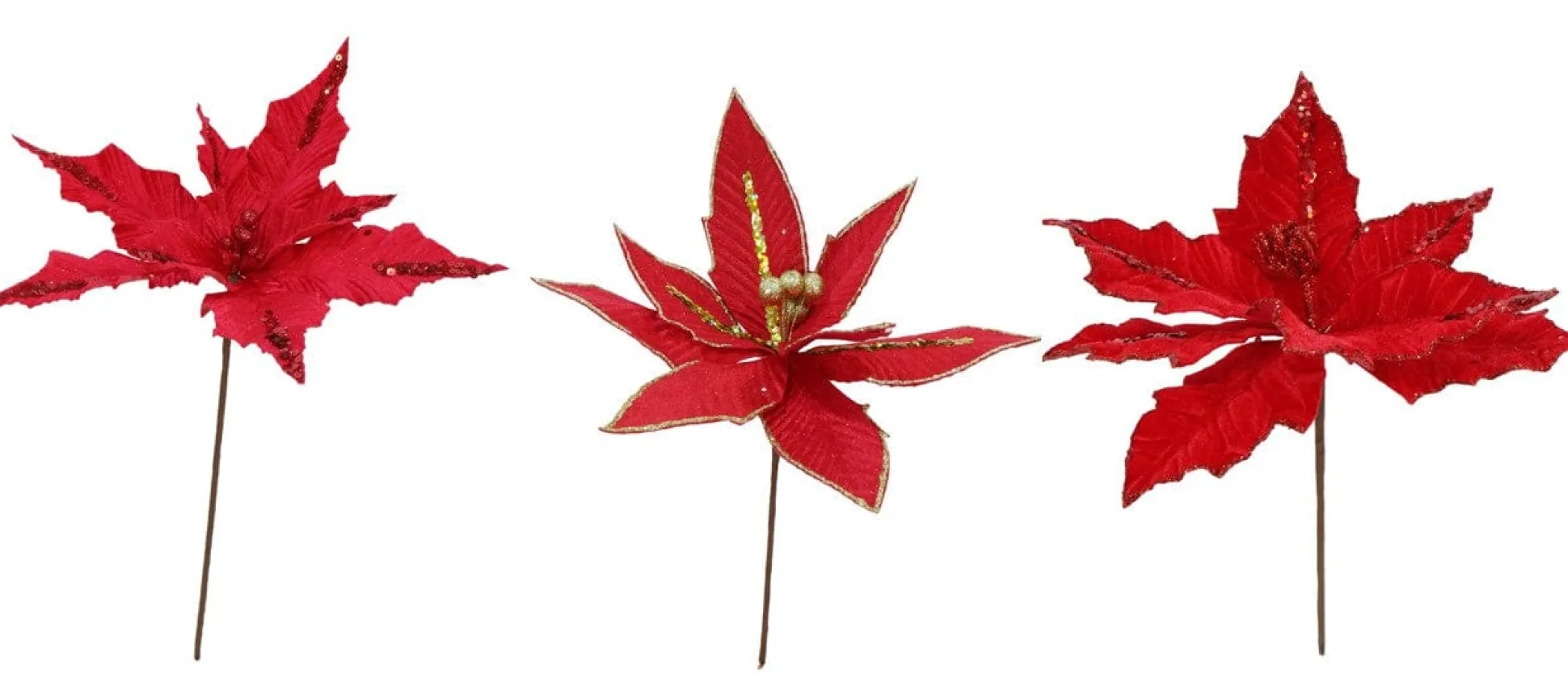 Red Mix Velvet Poinsettia Pick (30Cm)