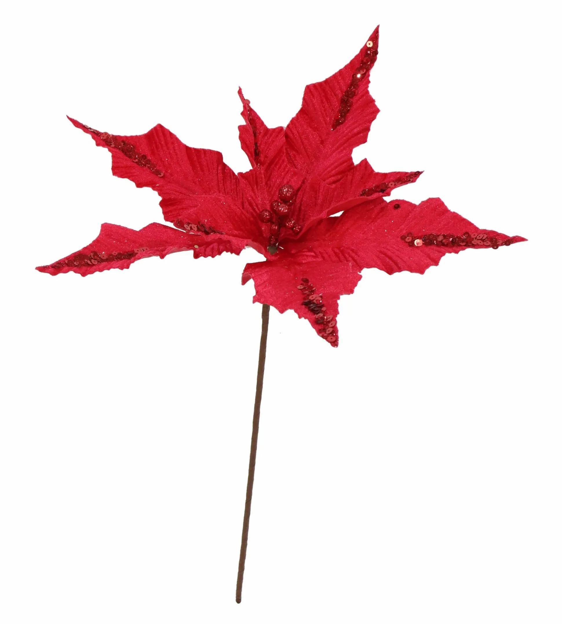 Red Mix Velvet Poinsettia Pick (30Cm)