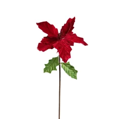 Red Velour Poinsettia With Green Leaves (45Cm)