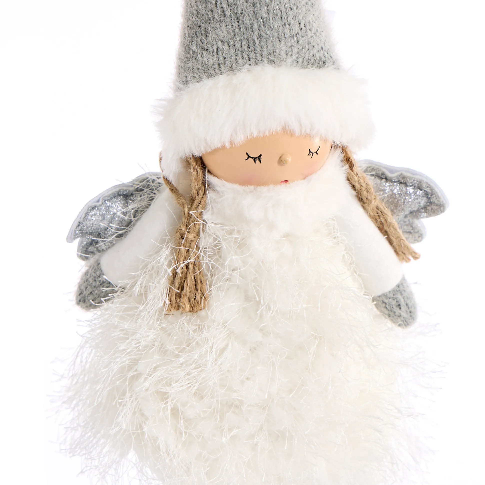 Silver Grey Fabric Angel Shelf Sitter