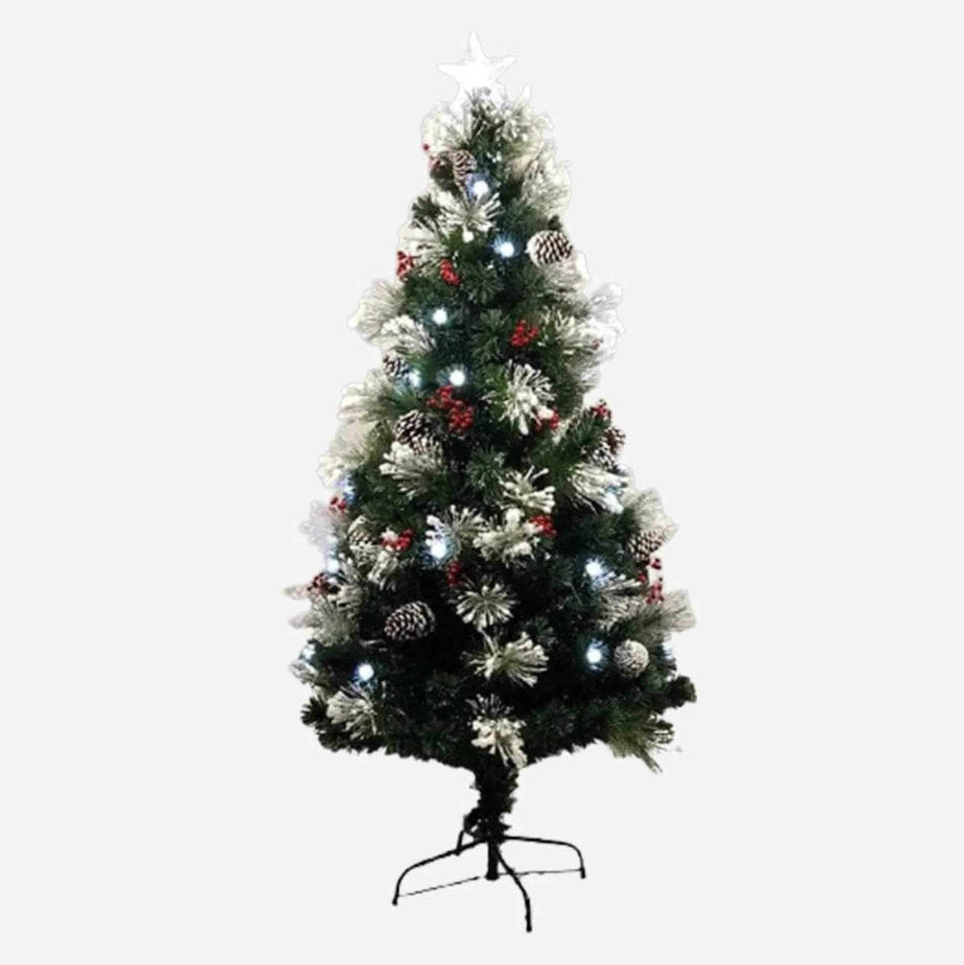 Snowy Fibre Optic Tree With Pinecones & Berries (1.8M)