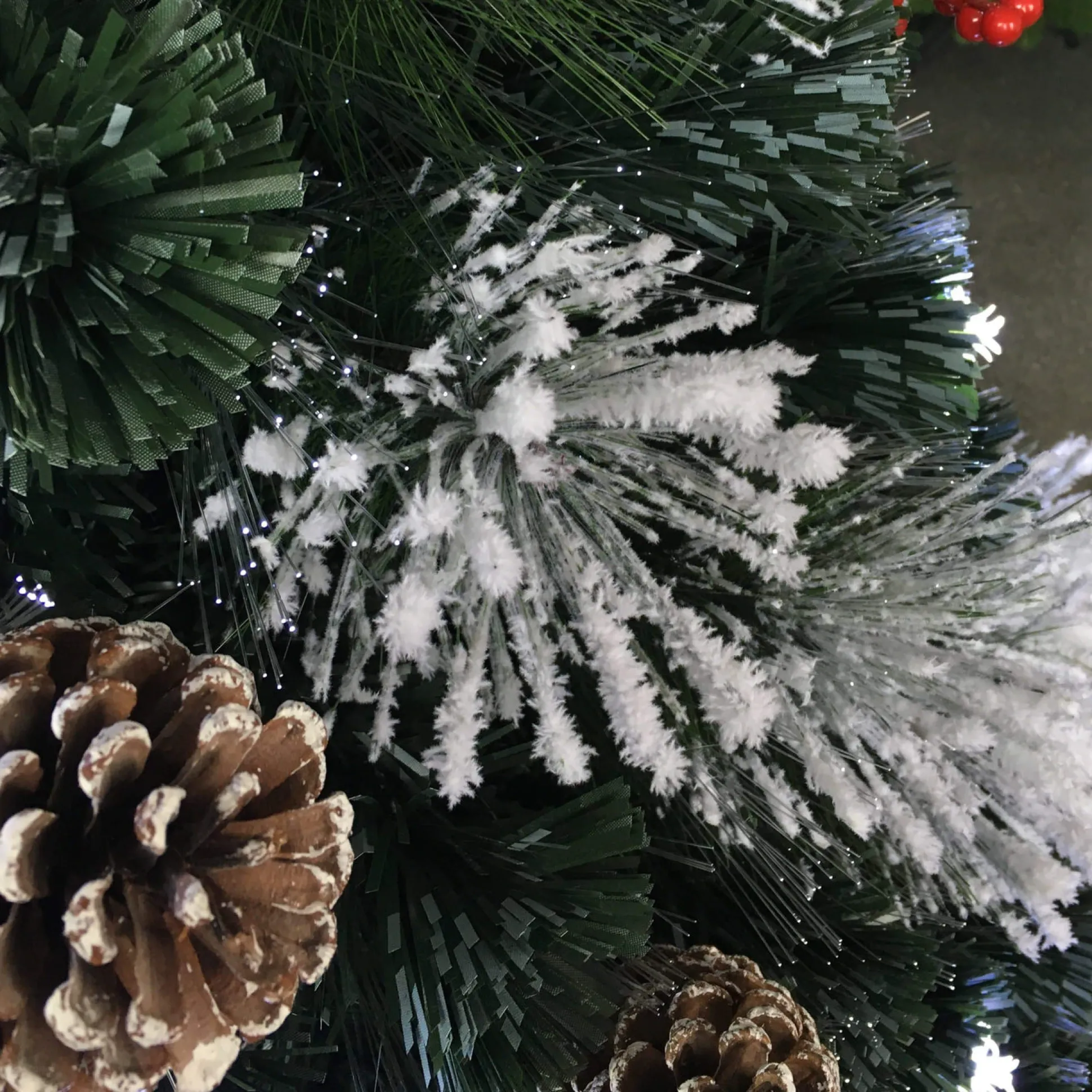 Snowy Fibre Optic Tree With Pinecones & Berries (1.8M)
