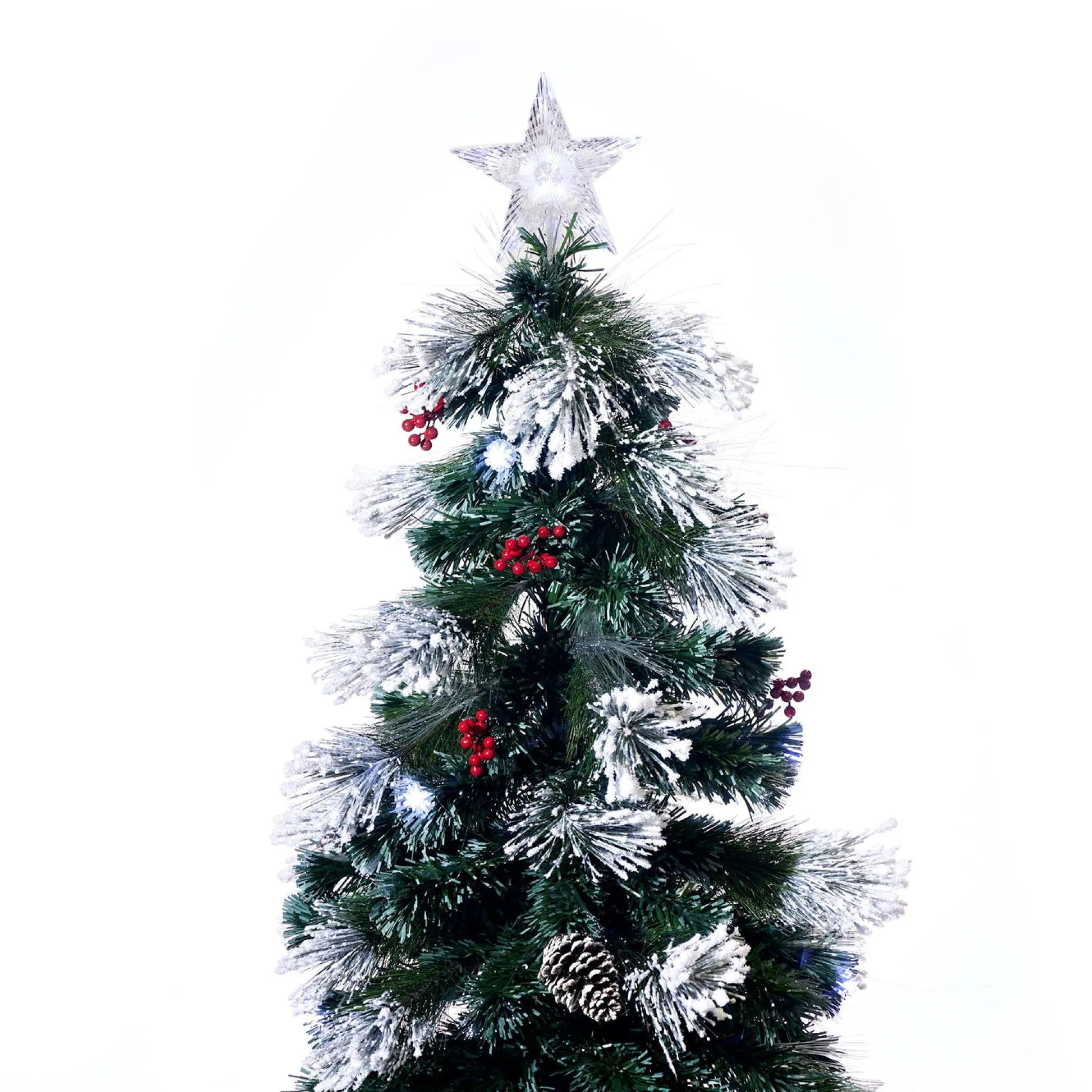 Snowy Fibre Optic Tree With Pinecones & Berries (1.8M)