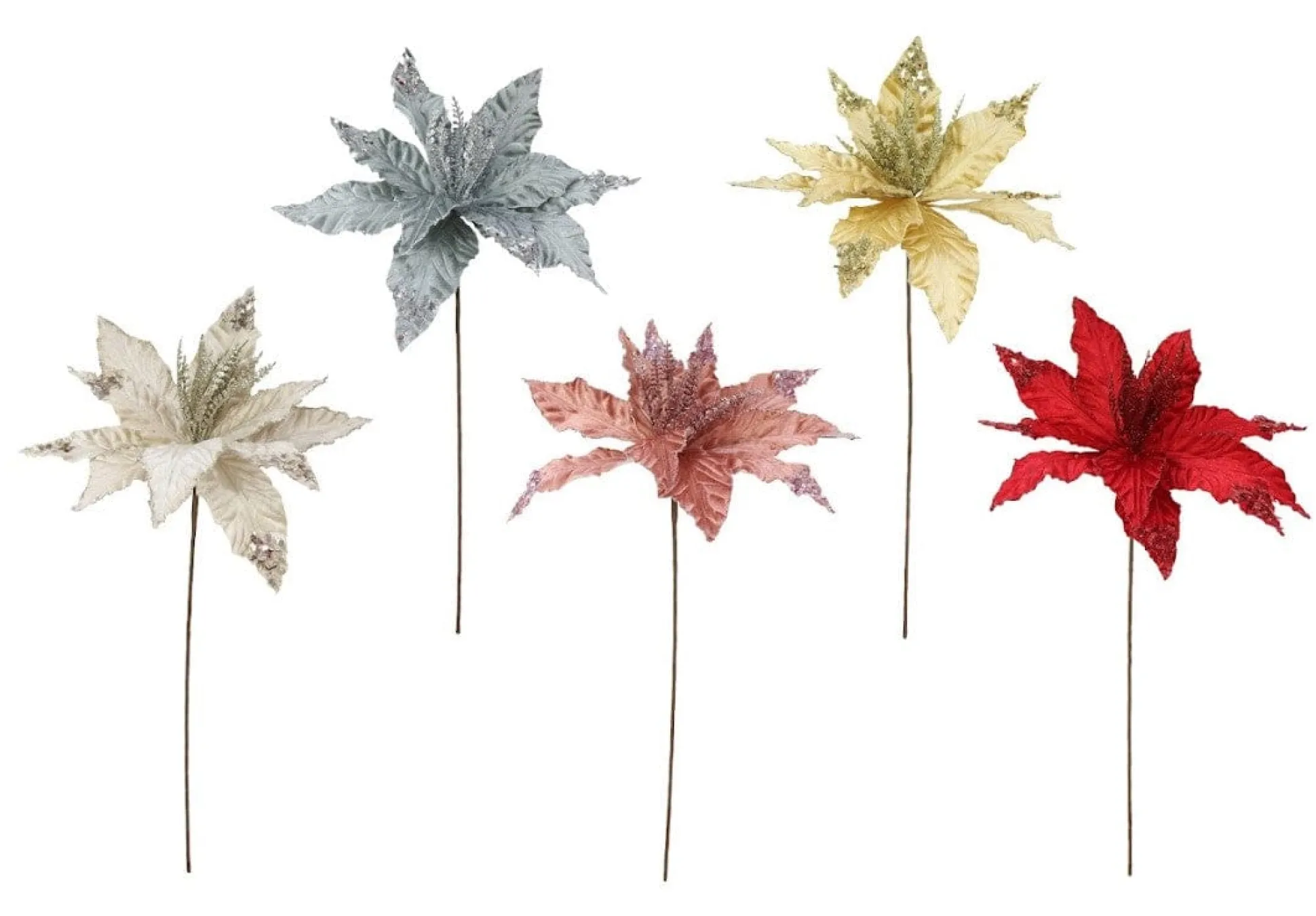 Velvet Poinsettia Stem With Sequins Asst (58Cm)
