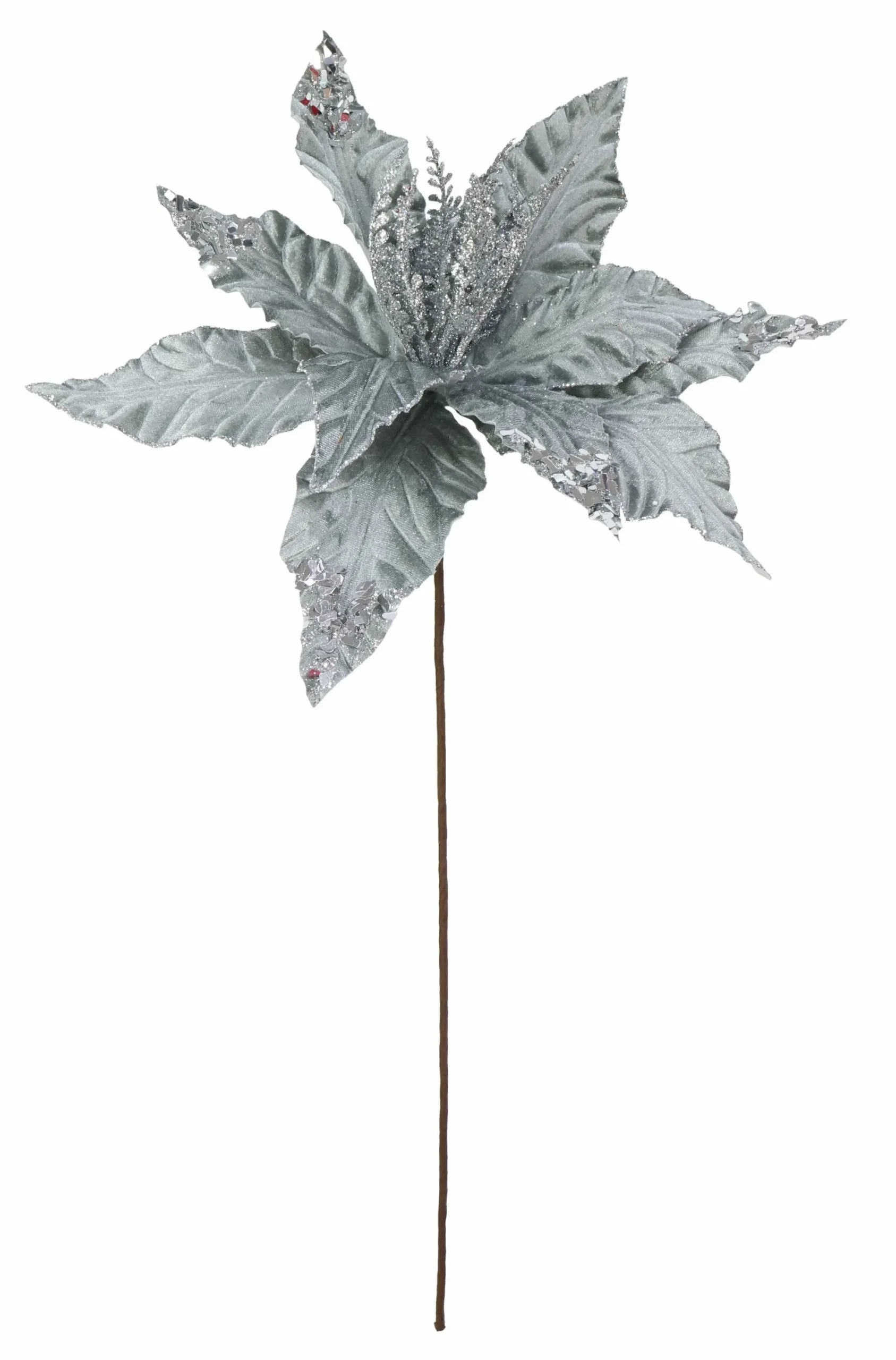 Velvet Poinsettia Stem With Sequins Asst (58Cm)