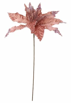 Velvet Poinsettia Stem With Sequins Asst (58Cm)