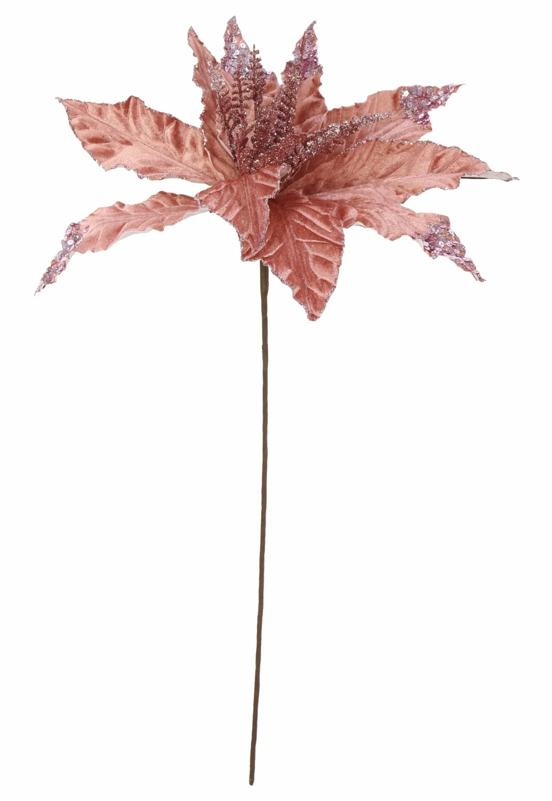 Velvet Poinsettia Stem With Sequins Asst (58Cm)