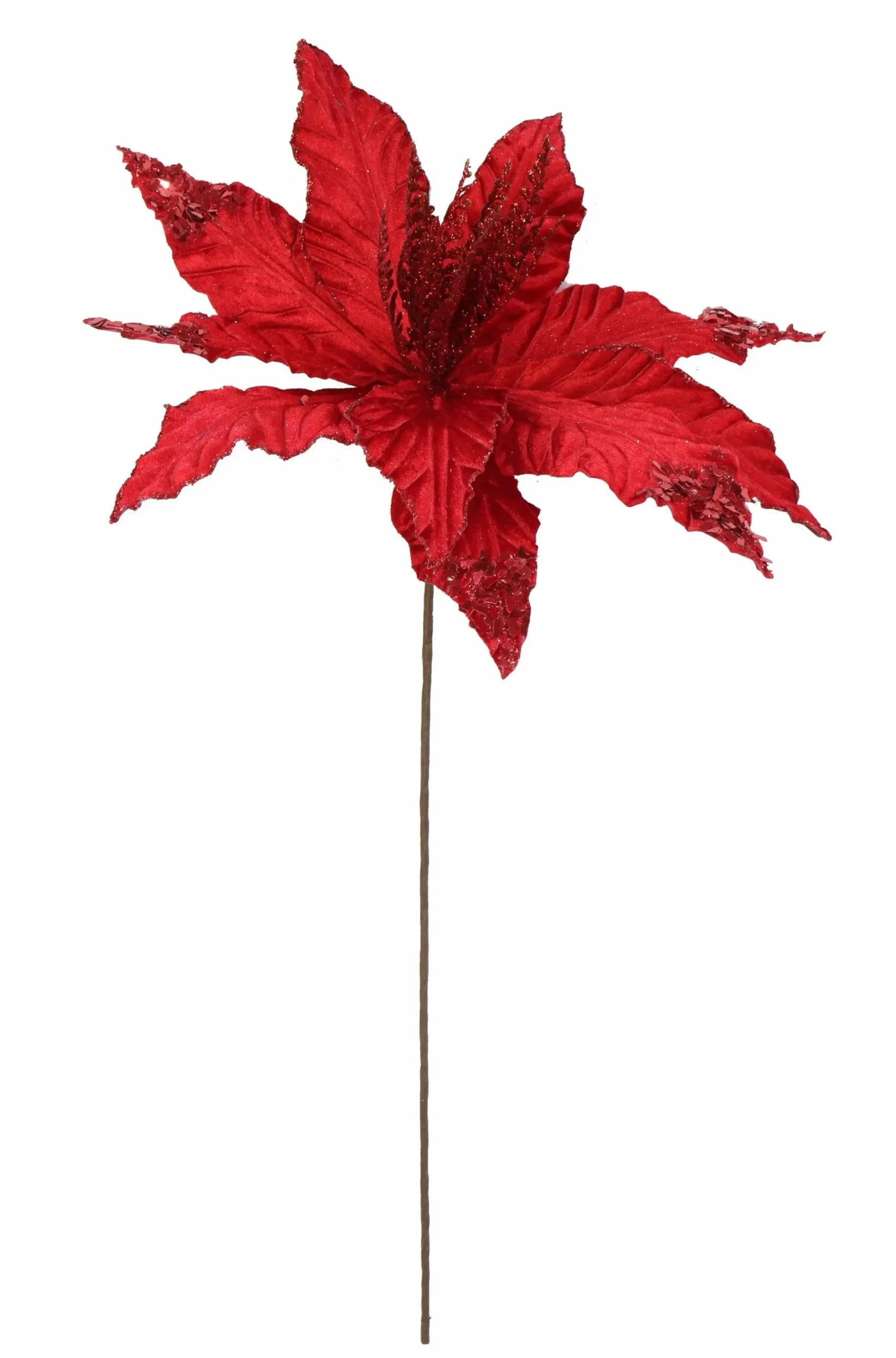 Velvet Poinsettia Stem With Sequins Asst (58Cm)