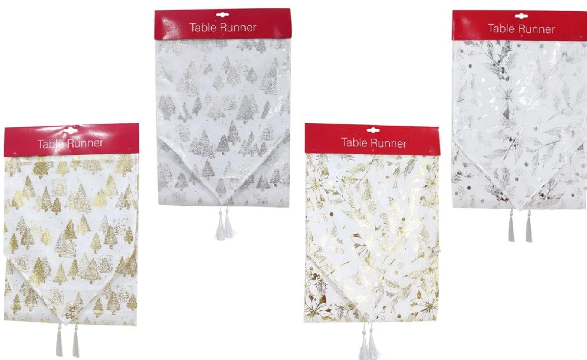 White Foil Runner Asst (180Cm) - Gold Trees